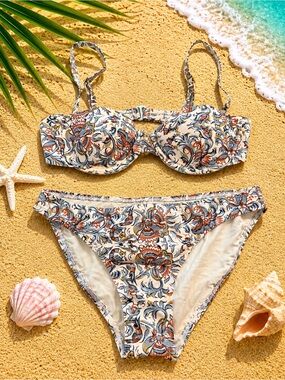 Tory Burch Cream Bikini with Rust and Blue Floral Print